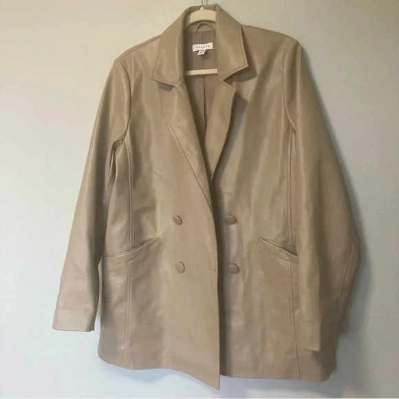 Topshop faux  leather double breasted beige cream blazer - Picture 7 of 11